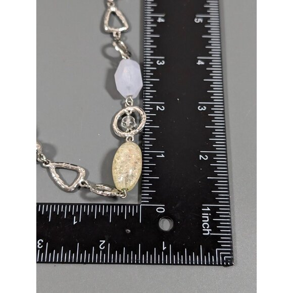 Lia Sophia Green Glass Hammered Silver Tone Triangle Cord Necklace 21 in - Picture 9 of 9